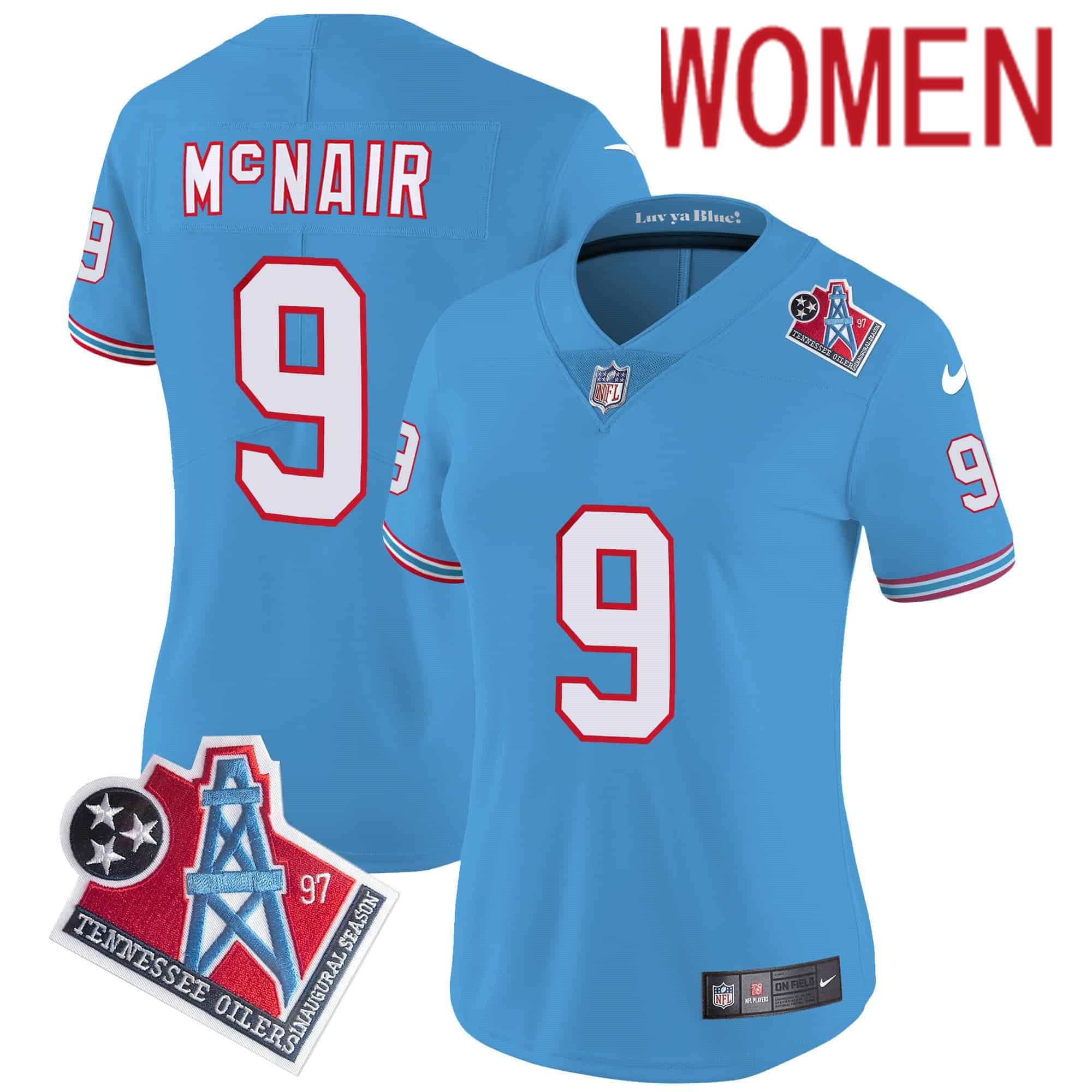 Women Tennessee Titans #9 Mcnair Light Blue 1997 Throwback 2024 Nike Limited Vapor NFL Jersey
